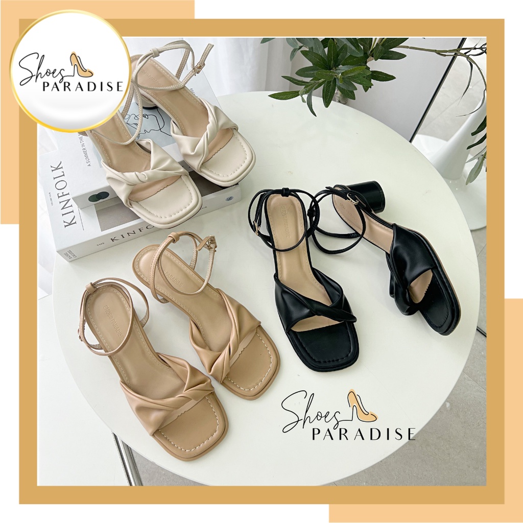 Giày sandal cao gót 5 phân nữ giày đế vuông bảng ngang xoắn mềm cao gót 5p SHOESPARADISE XK22