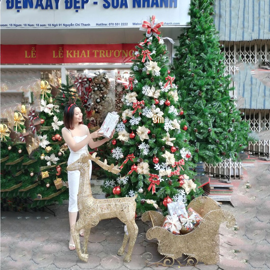 Cây thông noel 3m trang trí giáng sinh cho nhà cửa, phòng khách, phòng ngủ kèm dây kim tuyến và ngôi sao đẹp lung linh
