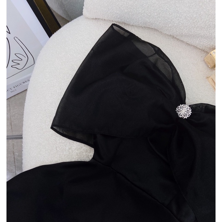 ĐẦM XOÈ BỆT VAI ĐI TIỆC PHỐI VOA ĐÍNH ĐÁ HOA TRẮNG/ ĐEN KTGIMI (Kèm Ảnh Thật)