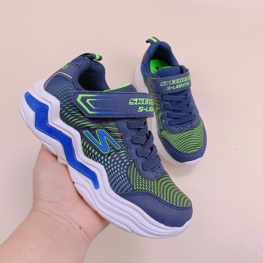 size 31 - Giày thể thao Skechers navy phối xanh lá đèn lượn sóng (có đèn)