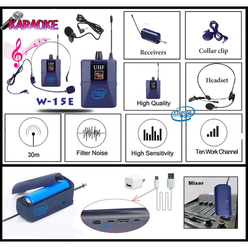 Micro không dây Đeo tai và Cài áo Universal JSJ W-15E UHF - Hàng chính hãng