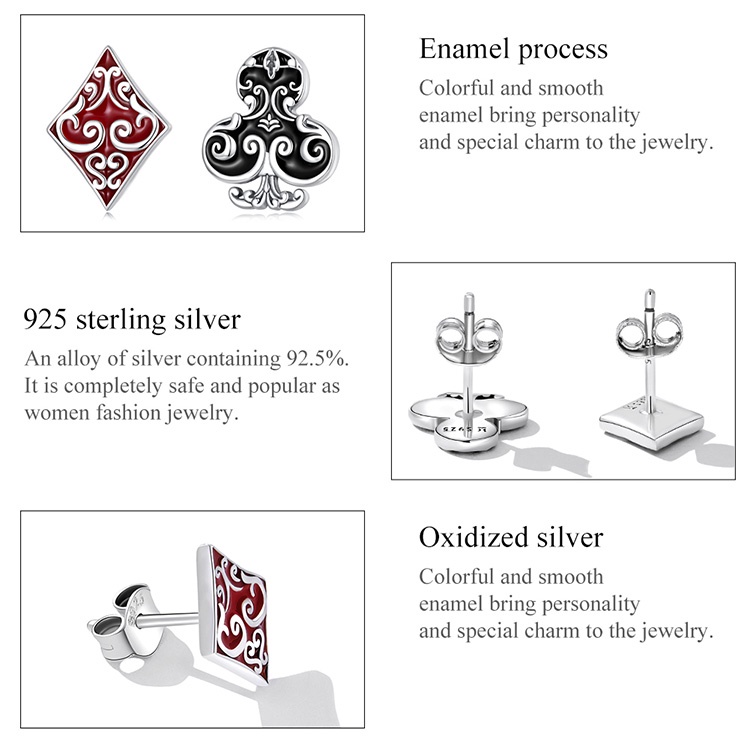 Bông tai BAMOER SCE1457 bạc 925 hình lá bài poker thời trang unisex