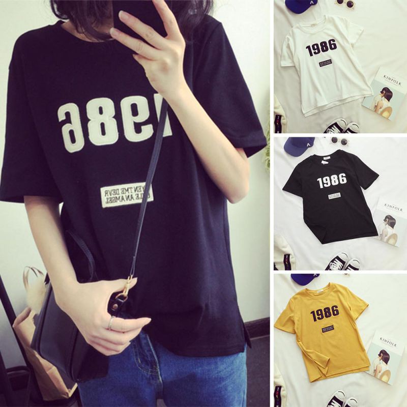 Áo Thun Tay Ngắn Dáng Rộng Cổ Tròn Hoạ Tiết In Kỹ Thuật Số Phong Cách Harajuku