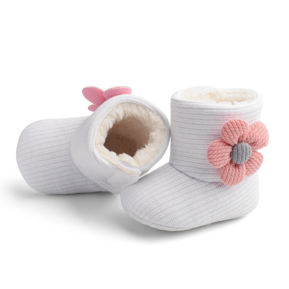 Giày Bốt Cotton Đính Hoa Giữ Ấm Mùa Thu Đông Cho Bé Gái 3-15 Tháng Tuổi