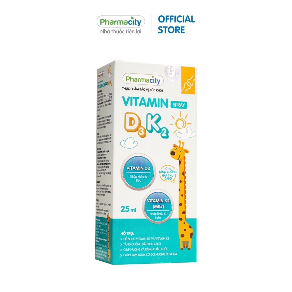 Thực phẩm bảo vệ sức khỏe Pharmacity Vitamin D3 K2 dạng xịt(Hộp 1 chai 25ml)