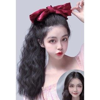 Tóc giả cột, tóc buộc xù nơ đỏ