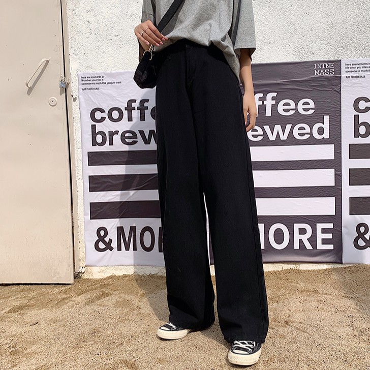 Quần Denim XIAOZHAINV Eo Cao Ống Rộng Thời Trang Hàn Quốc Cá Tính Cho Nữ