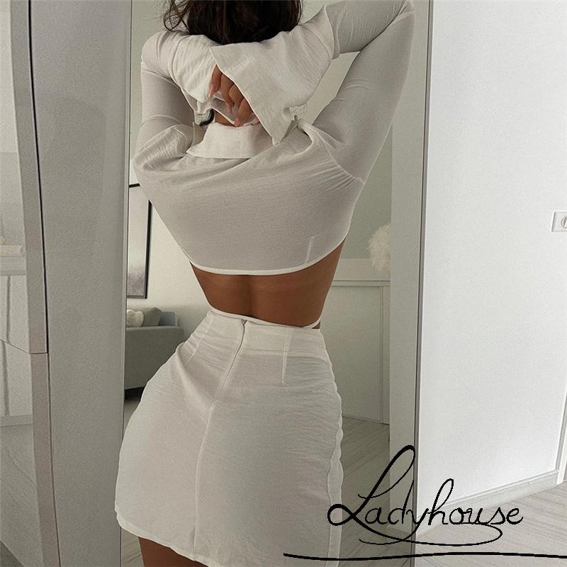 Bộ Áo Cardigan Tay Dài + Chân Váy Xẻ Tà Màu Trơn Thời Trang Gợi Cảm Cho Nữ