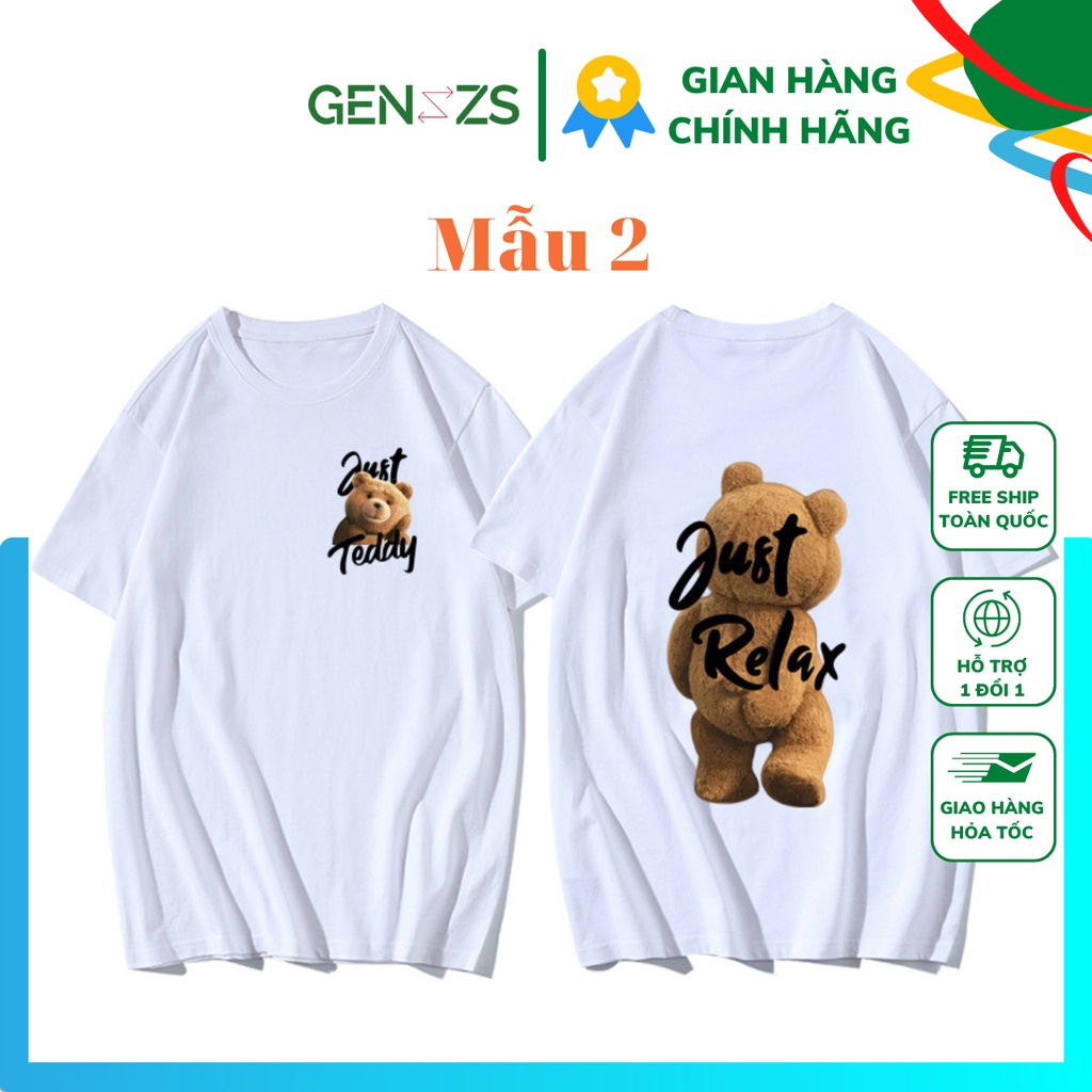 Áo thun Unisex gấu Bear Just Relax tay lỡ oversize form rộng
