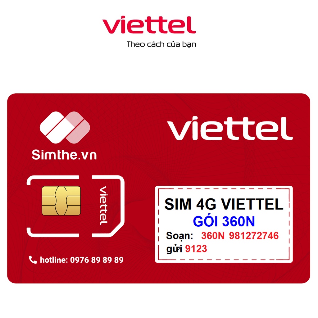 Sim 4G Viettel Gói 180N - 360N. Data 5GB/Ngày - 150GB/Tháng. Miễn Phí 150P Gọi Ngoại Mạng + Gọi/SMS Nội Mạng. Free TV360