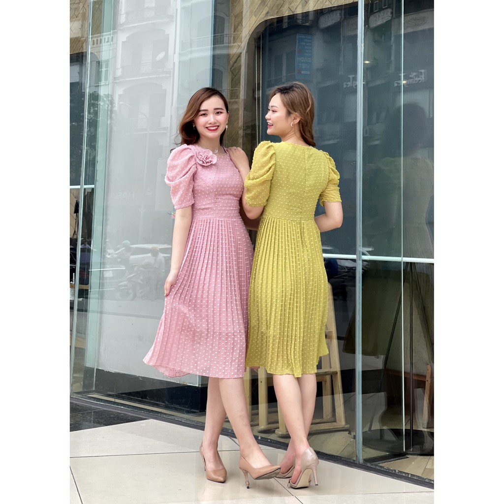 Đầm dáng xòe chất liệu voan tơ hạt nổi cao cấp Emvy K56 | BigBuy360 - bigbuy360.vn