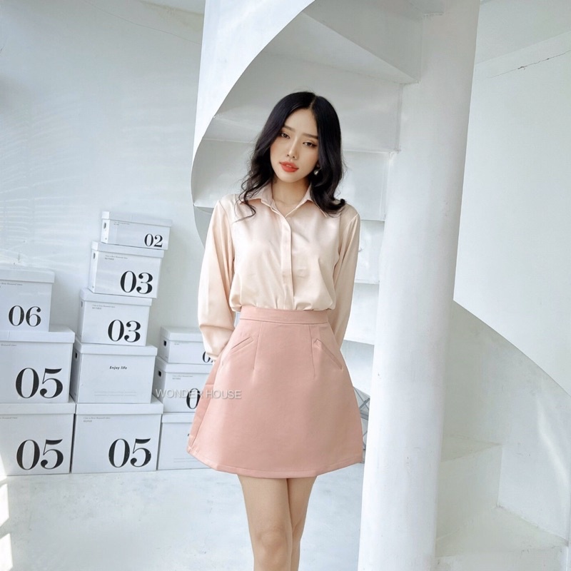 Áo WONDER HOUSE sơ mi basic tay bồng