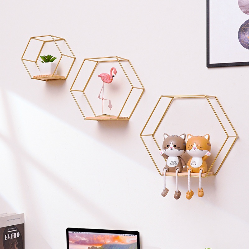 kệ trang trí treo tường Kệ sắt hình lục giác decor trang trí phòng ngủ, phòng khách phong cách Hàn Quốc