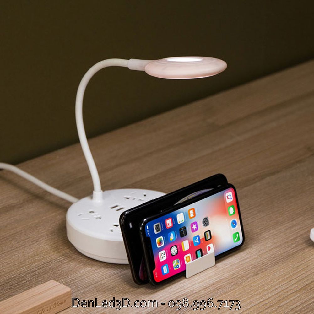 Ổ Cắm Điện Tròn Q6 Kết Hợp Đèn Bàn, Cổng Sạc USB