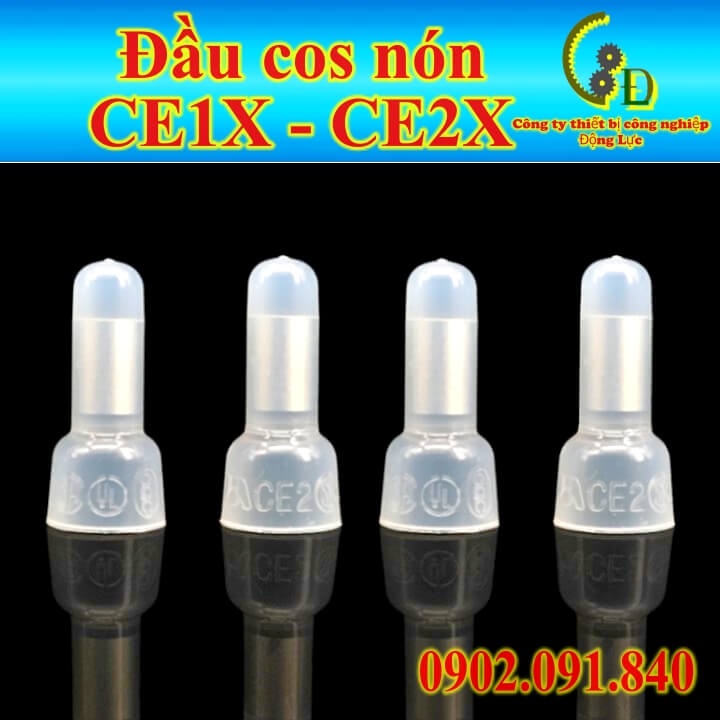 Đầu cos nón CE-1x CE-2x 1000cái, cosse mũ chụp, cốt cút bấm nối cánh dây điện 1.25mm, 2mm bằng đồng bọc nhựa