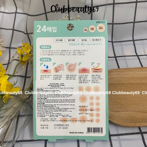 Miếng dán mụn Somaderm Spot, 3 kích cỡ, 24pcs, dán mụn Hàn Quốc hydrocolloid 24 miếng