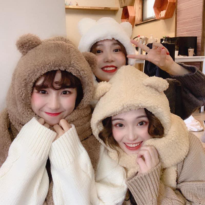 - Mũ liền khăn tai gấu cute cực ấm có KÈM BAO TAY