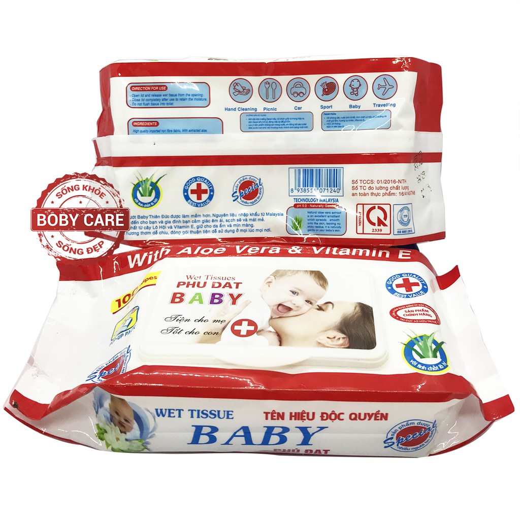 Khăn ướt Baby Phú Đạt - An toàn, tiện lợi cho cả nhà (100 khăn)