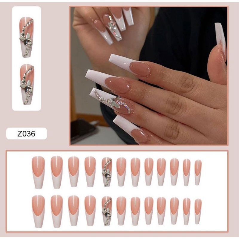 bộ 24 móng tay giả fom thang dài + kèm keo