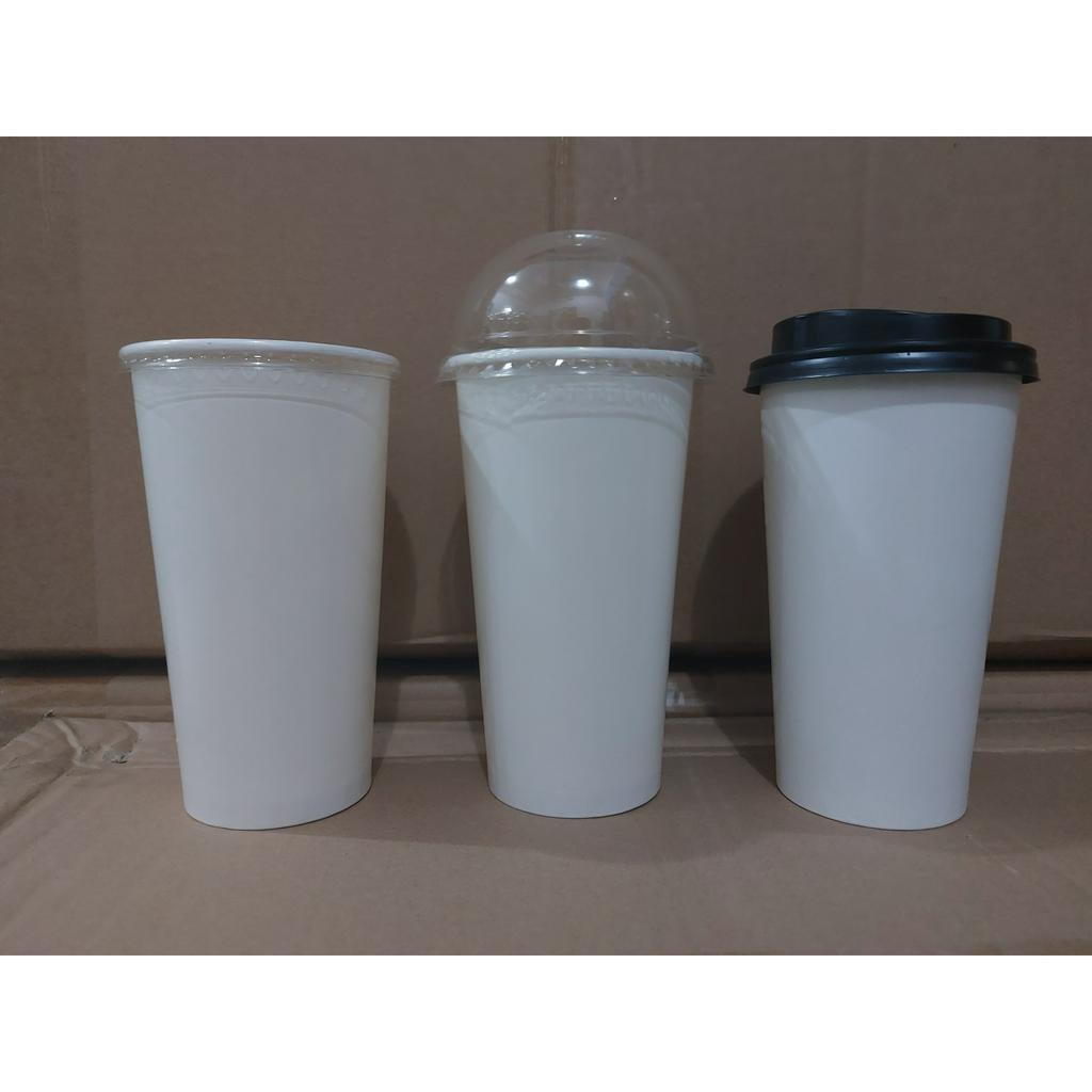 Ly giấy 22oz - 650ml Trắng, Set 100-300 cái kèm nắp