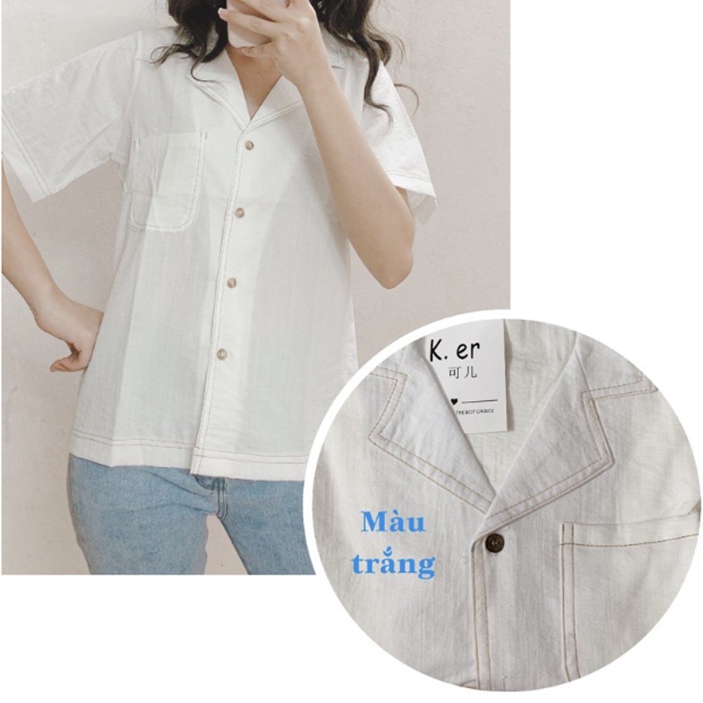 Áo sơ mi nữ tay ngắn form rộng A040 kiểu áo nữ cổ vest 2 túi công sở đi chơi nhiều màu style hàn quốc freesize -CHAKOVET