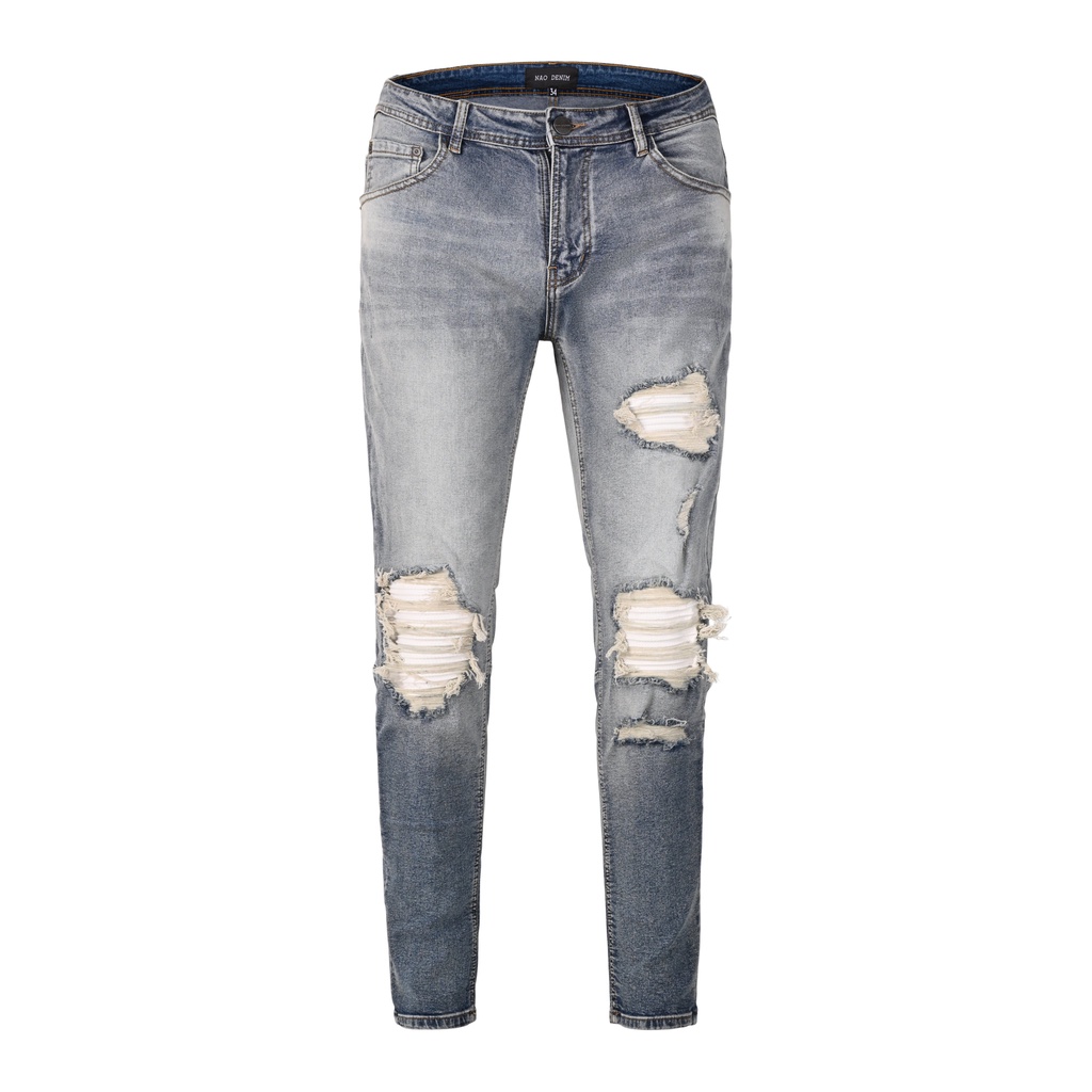 Quần Skinny Jeans Biker Nam FNOS Streetwear Màu Xanh Wash NZ42 - Local Brand Chính Hãng