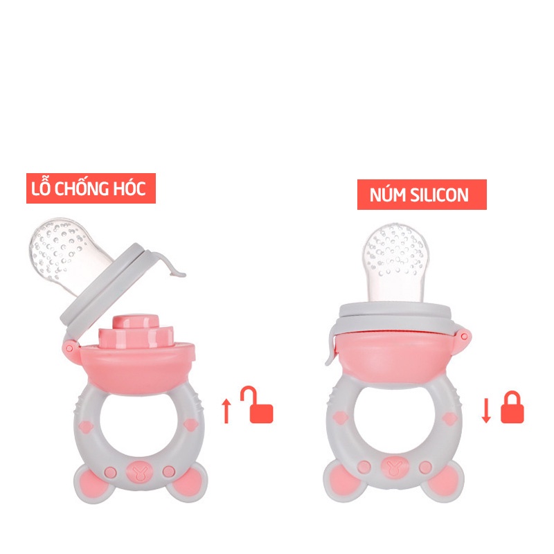 Trọn bộ túi nhai ăn dặm 3 núm size S M L Silicon chính hãng Babuu chống hóc cho bé ăn dặm