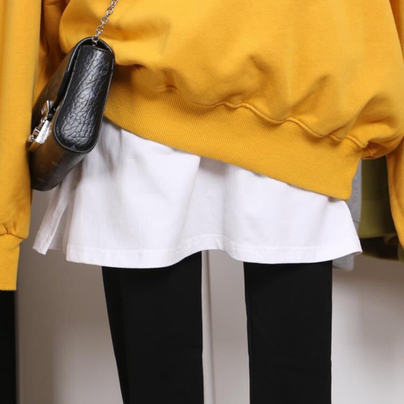 Xiangbao Áo Sweatshirt Giả Hai Lớp Viền Giả Màu Trơn Co Giãn Xẻ Tà Bên Hông Có Thể Tháo Rời Trang Trí Cho Nữ