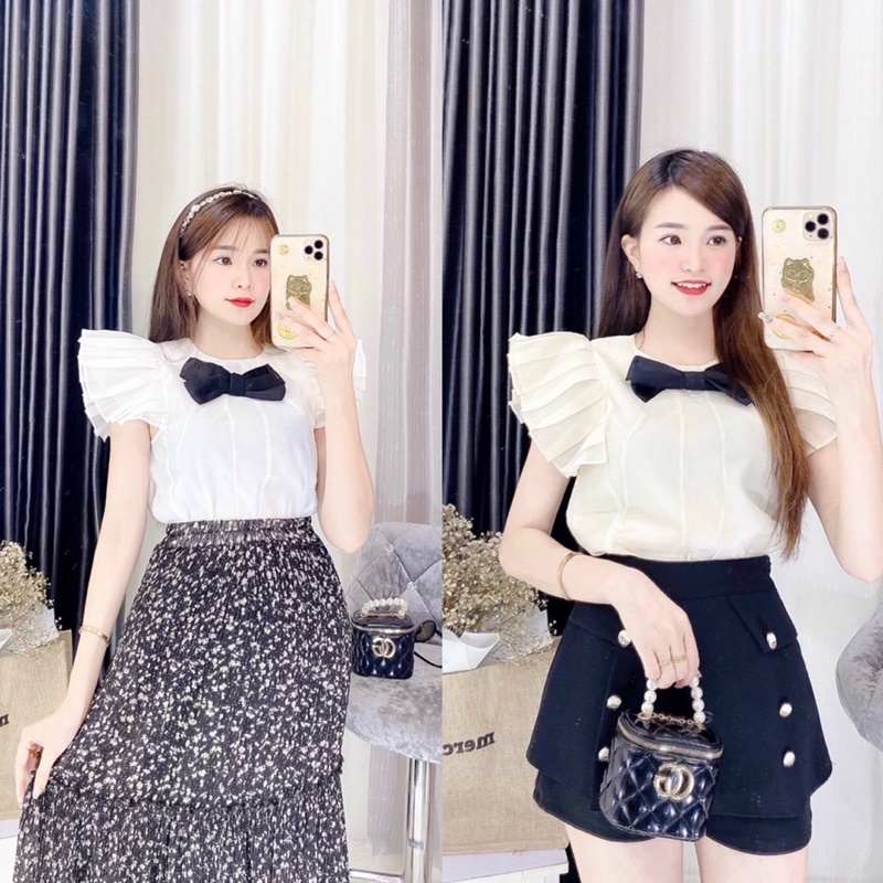 Áo voan nơ tay cánh tiên cổ nơ ngực siêu xinh hàng đẹp