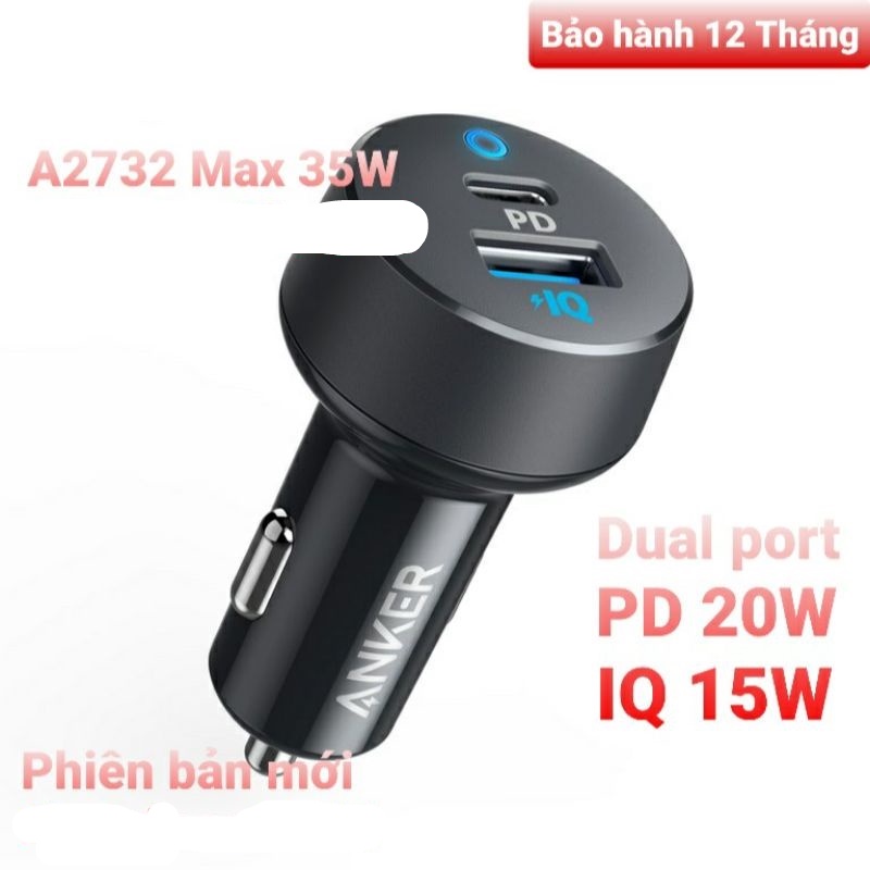 Tẩu sạc nhanh 2 cổng ô tô xe hơi Anker A2732 cho iP X 11 12 13 Pro Max S10 S20 Note 9 10