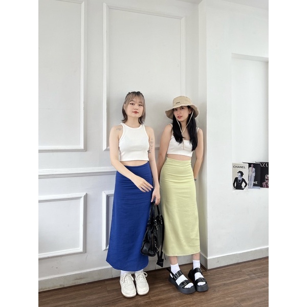 Chân váy dài dáng suông A chất linen cao cấp phong cách Hàn