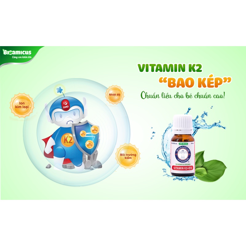 Vitamin D3 K2 MK7 BioAmicus chính hãng tăng cường hấp thu Canxi Phát triển chiều cao cho bé 10ml