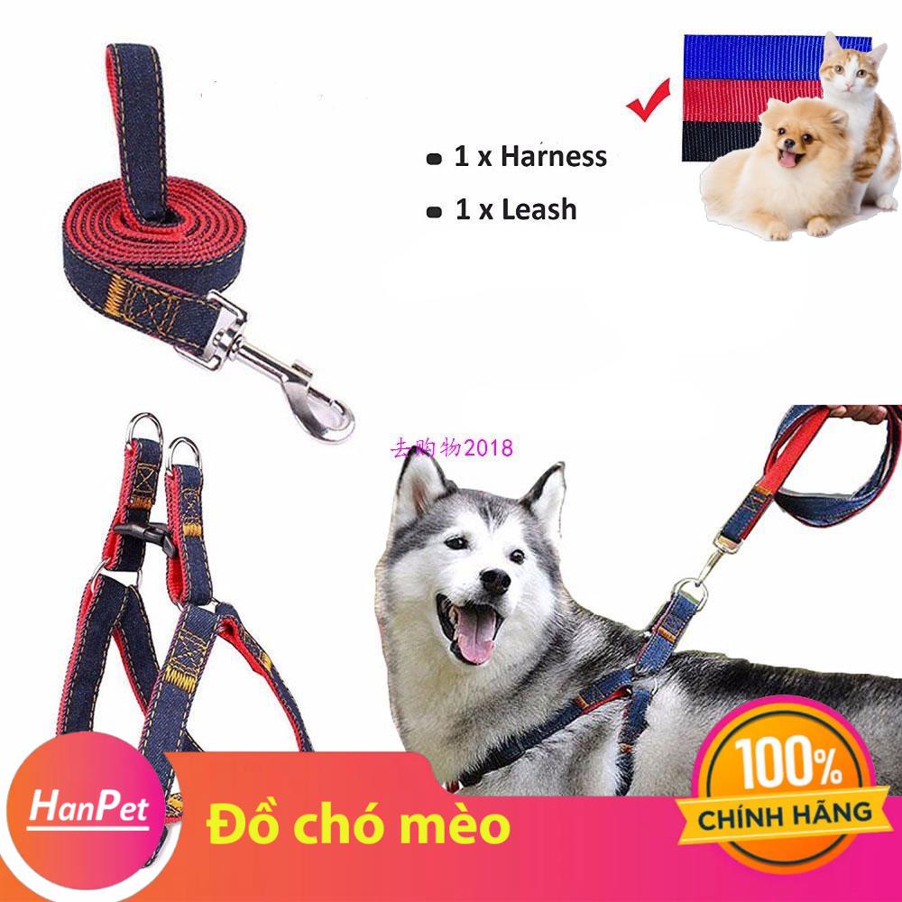 HN- Dây dắt chó vải bò dây dắt kèm yếm đai ngực chắc chắn cơ động, chống xoắn có thể dùng xích chó hoặc xích mèo