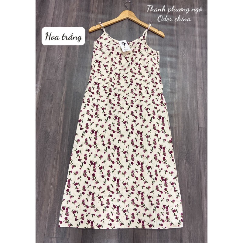 Váy 2 dây hoa nhí vintage dáng dài chất liệu nhung tăm / hàng có sẵn | BigBuy360 - bigbuy360.vn