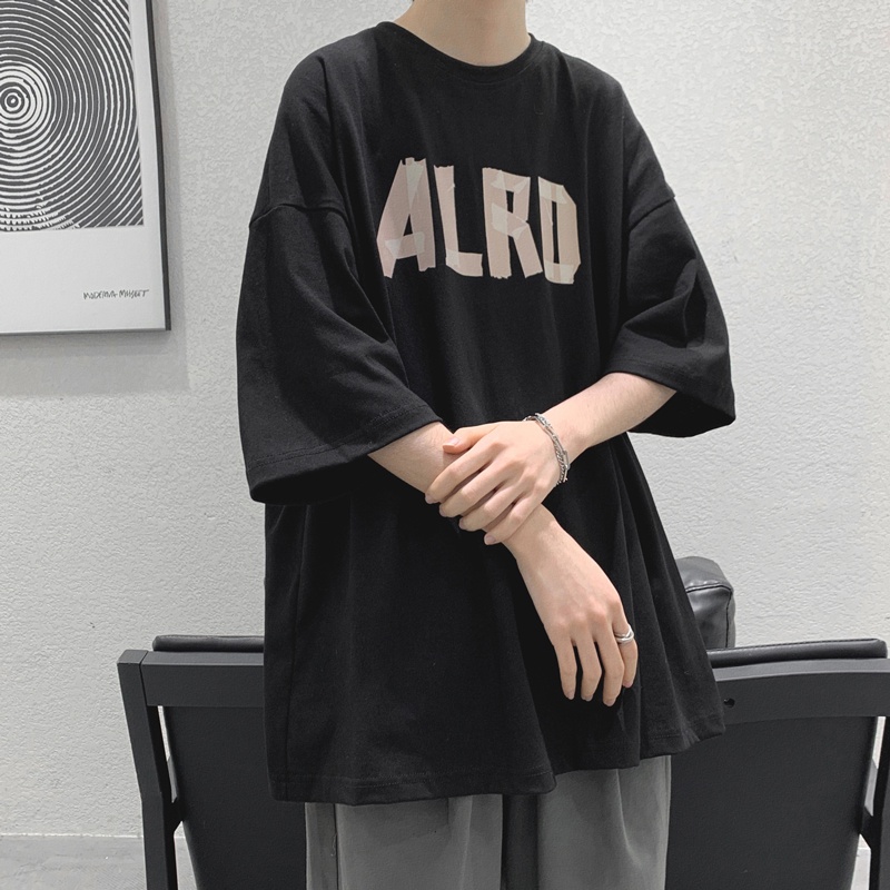 Áo thun dáng rộng tay ngắn in chữ đơn giản phong cách hip hop size S-8XL