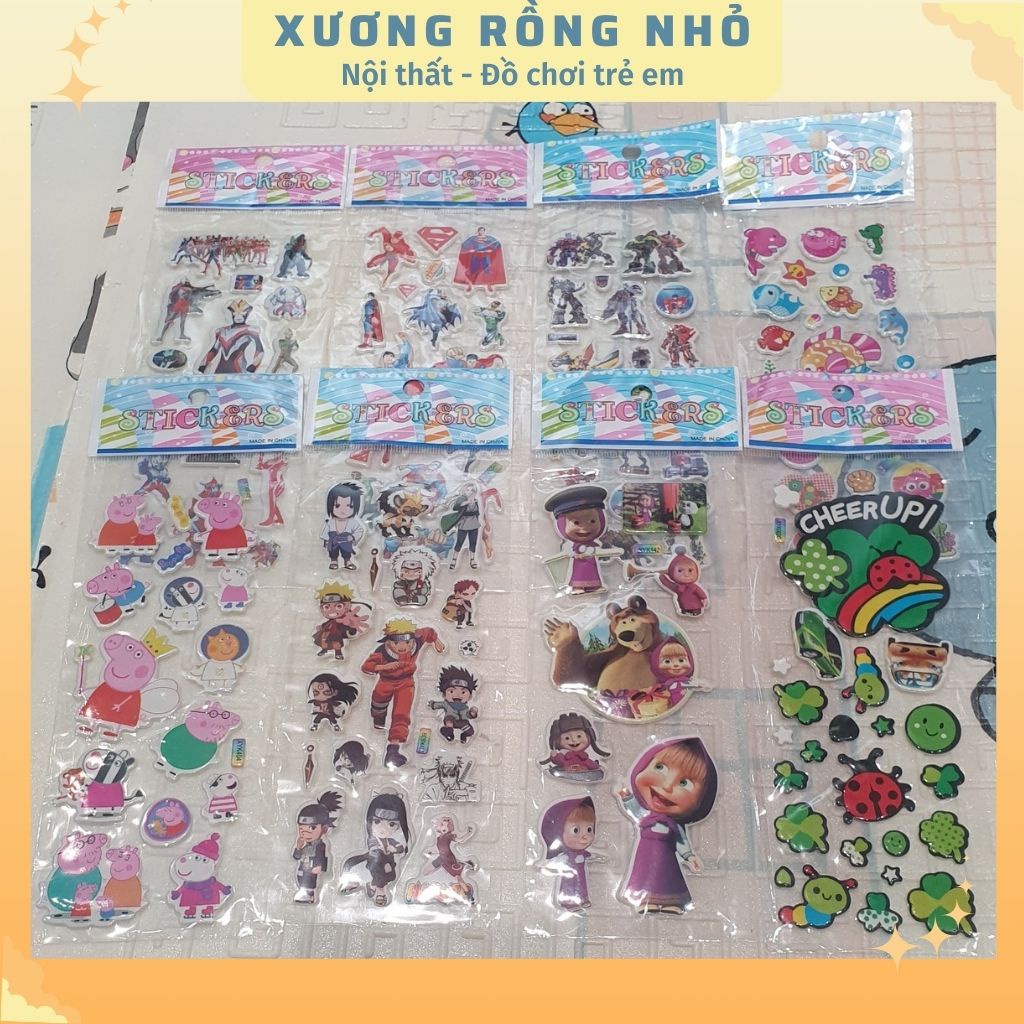 Sticker dán sổ, set sticker 9x12 cm hoạt hình trang trí nhiều chủ để xinh xắn cho bé yêu
