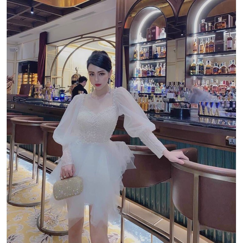 Đầm xoè tay phồng đính cườm ( ảnh và video thật 10000%)