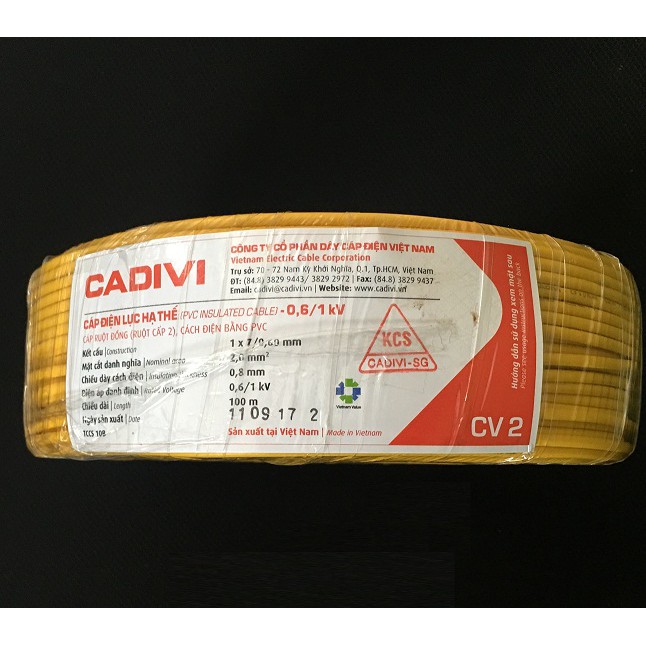 [ HÀNG CHÍNH HÃNG] Dây Cáp Điện Đơn CaDiVi CV 1.0, 1.25,  1.5, 2.0, 2.5, mm CUỘN 100M