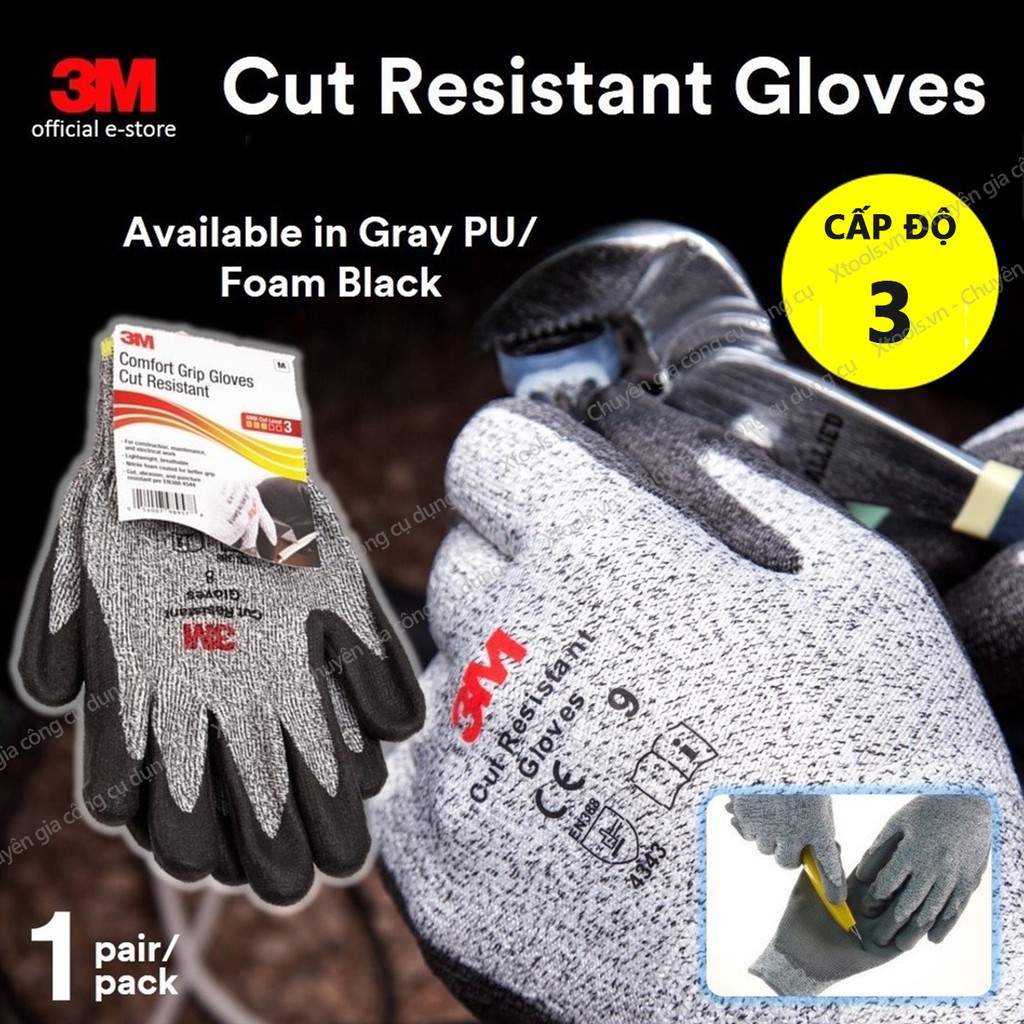 Găng tay chống cắt 3M cấp độ 3 - Găng chống cắt chống đâm xuyên tiêu chuẩn EN388:4343, bao tay bảo hộ lao động 3M