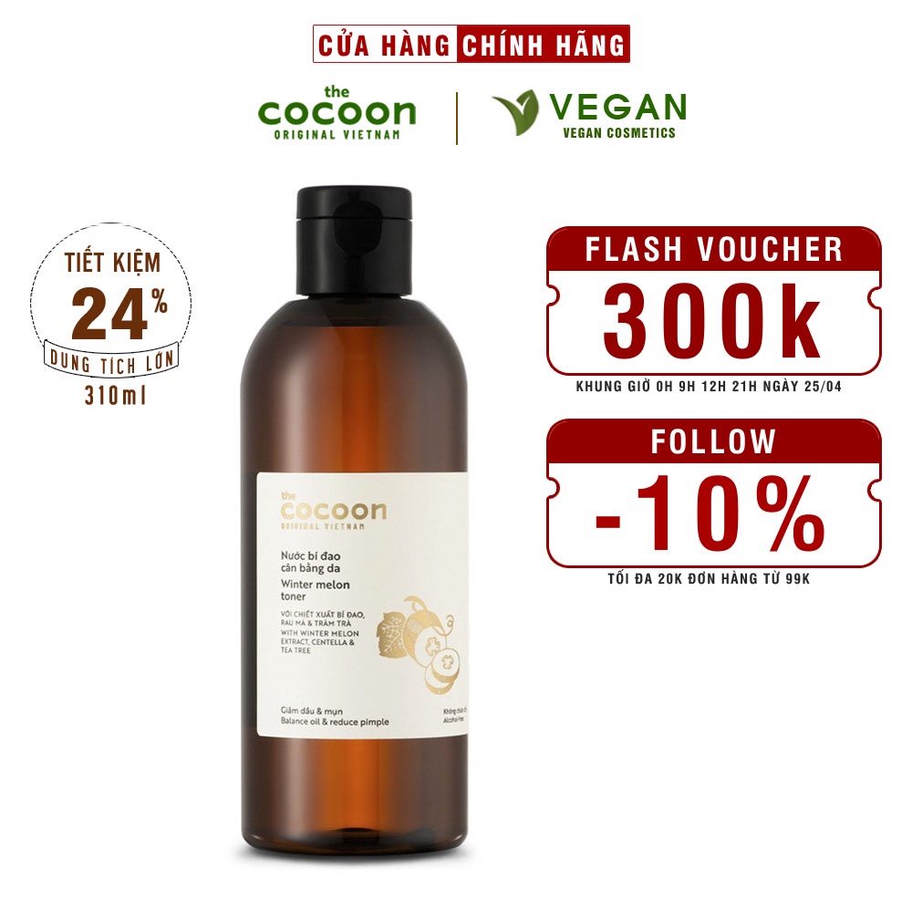 Toner nước bí đao cân bằng da cocoon 310ml thuần chay