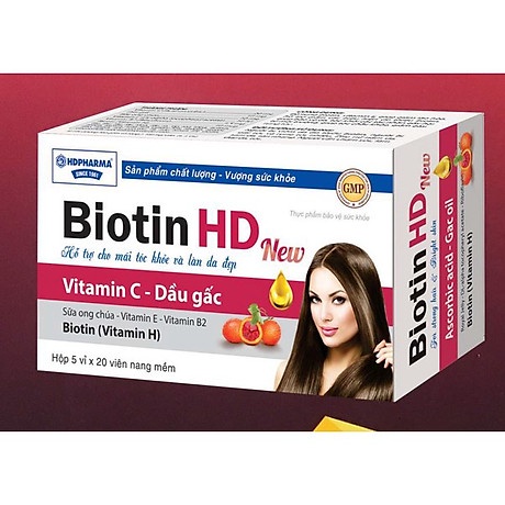 Viên uống Biotin HD New Đỏ cho mái tóc khỏe và làn da sáng - Hộp 100 viên