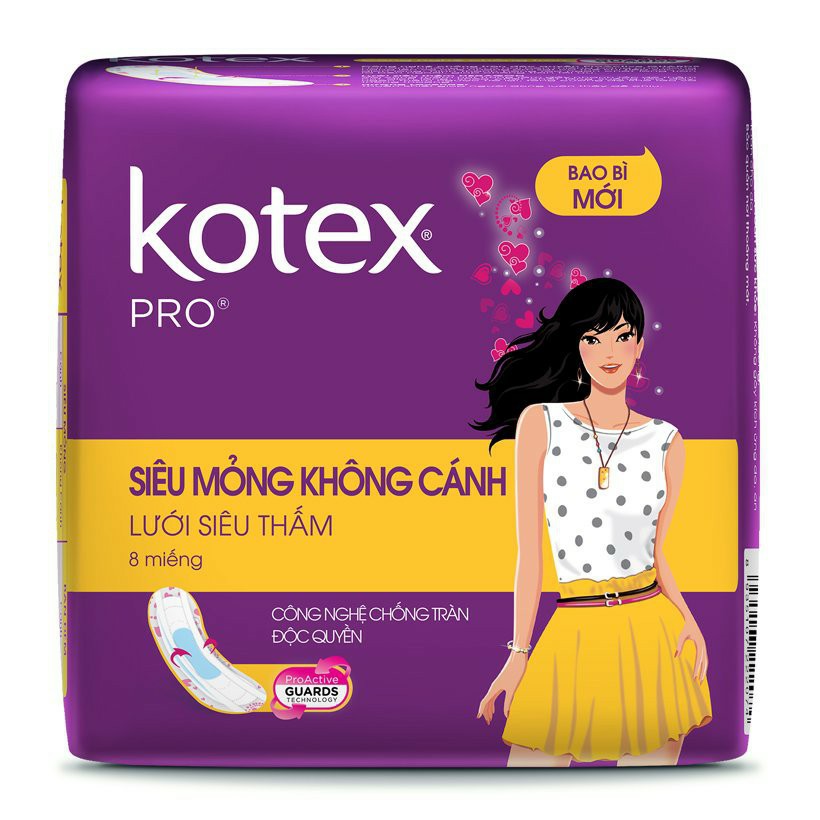 Băng vệ sinh Kotex pro siêu mỏng có cánh 8 miếng