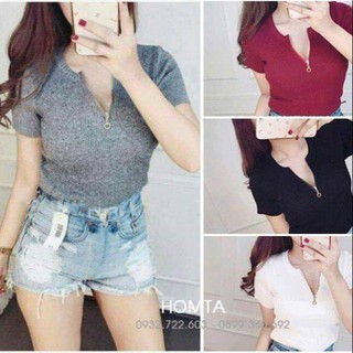 Áo kiểu thun gân dây kéo tay ngắn (Kèm ảnh thật)
