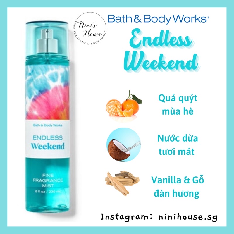 Xịt thơm body mist Bath and Body Works mùi Endless Weekend và Pink Tie Dye 236ml