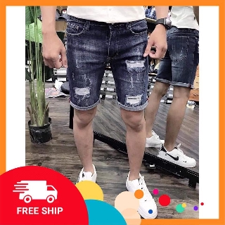 Quần sọt jean nam rách gối phong cách