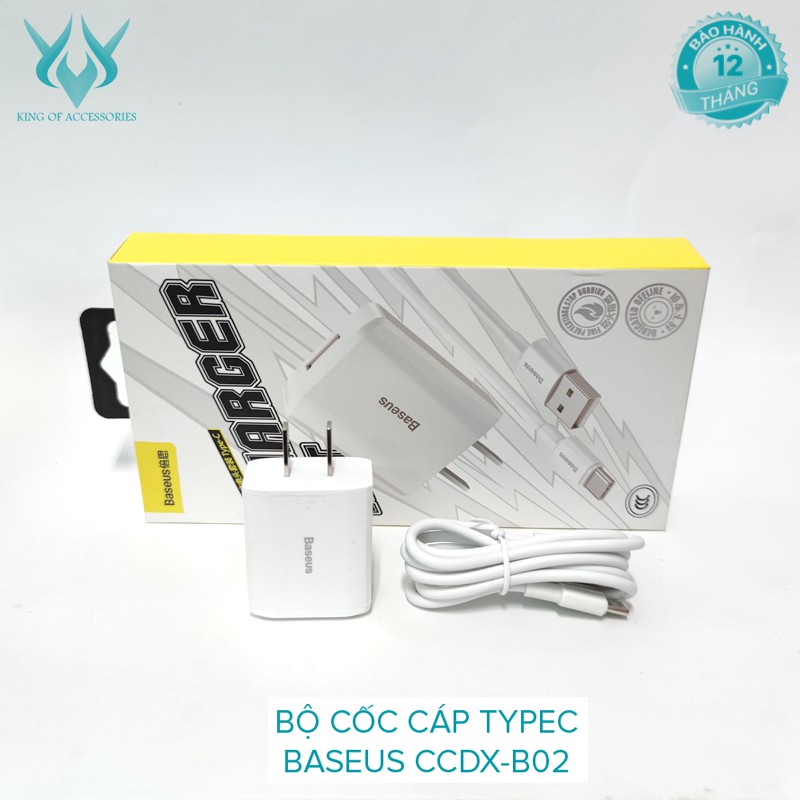 Bộ cốc cáp typeC Baseus CCDX-B02 max 2A - dây dài 1m truyền dữ liệu (Trắng)