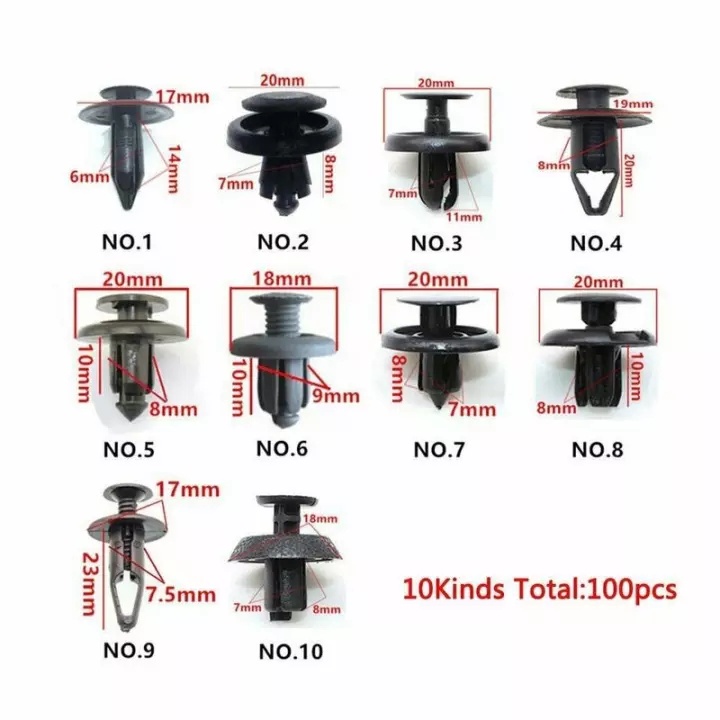 FENDER Set 100 Đinh Tán Nhựa Phụ Tùng Cho Xe Ô Tô (Màu Đen) 100 Cái