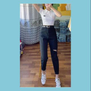 Quâng baggy đen 'rách1 bên gối-lưng cao(size 26-35