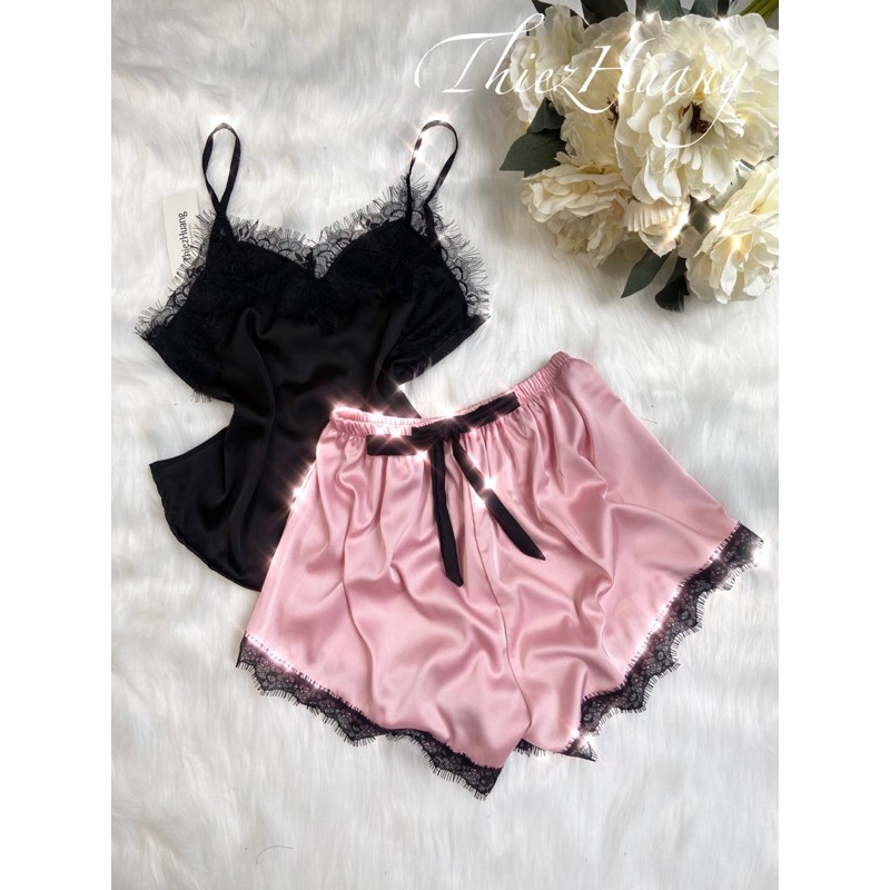 Set ngủ 2 dây lụa phối ren sexy cao cấp ( Mua 2 set tặng kèm tuban )
