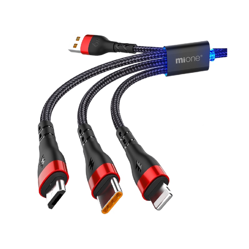 Dây cáp sạc MIONE 3 trong 1 bện 6A 66W Micro USB Type C 5A thích hợp cho iPhone Samsung